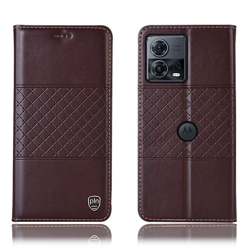 Leather Case Stands Flip Cover Holder H10P for Motorola Moto S30 Pro 5G Brown