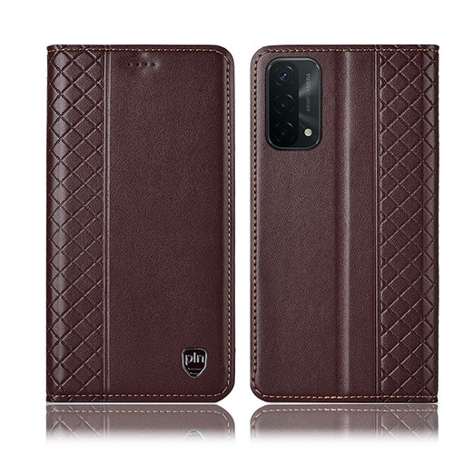 Leather Case Stands Flip Cover Holder H10P for Oppo A54 5G Brown