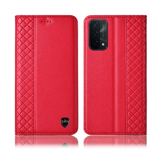 Leather Case Stands Flip Cover Holder H10P for Oppo A54 5G Red