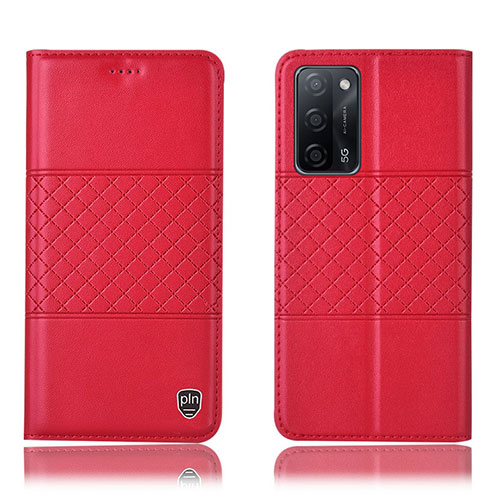 Leather Case Stands Flip Cover Holder H10P for Oppo A55 5G Red