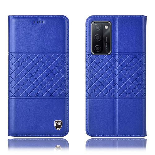 Leather Case Stands Flip Cover Holder H10P for Oppo A55S 5G Blue