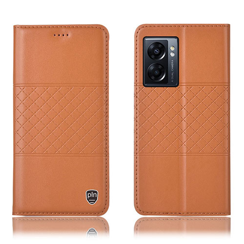 Leather Case Stands Flip Cover Holder H10P for Oppo A57 5G Orange