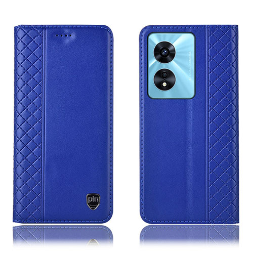 Leather Case Stands Flip Cover Holder H10P for Oppo A58 4G Blue