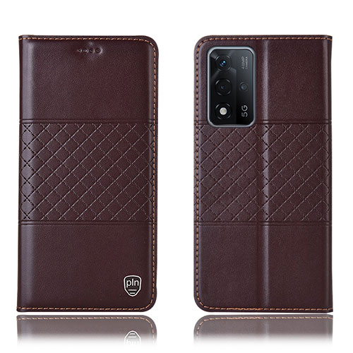 Leather Case Stands Flip Cover Holder H10P for Oppo A93s 5G Brown