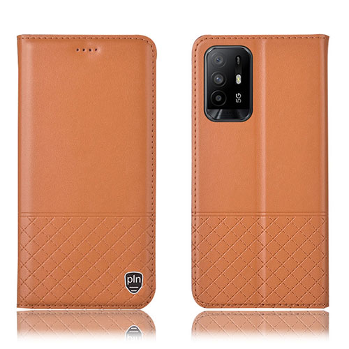 Leather Case Stands Flip Cover Holder H10P for Oppo A94 5G Orange