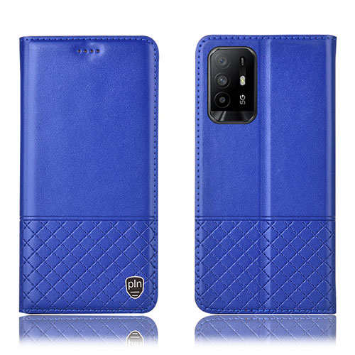 Leather Case Stands Flip Cover Holder H10P for Oppo A95 5G Blue