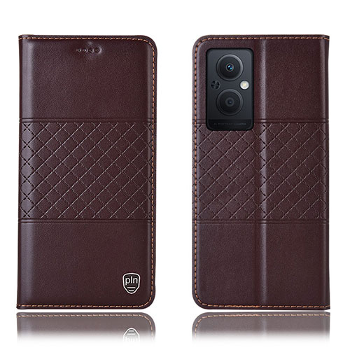Leather Case Stands Flip Cover Holder H10P for Oppo A96 5G Brown