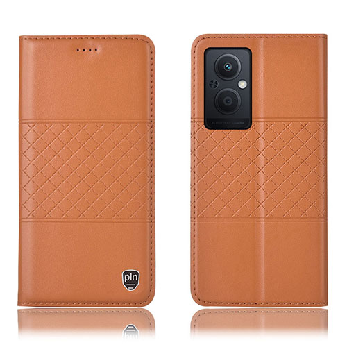 Leather Case Stands Flip Cover Holder H10P for Oppo A96 5G Orange