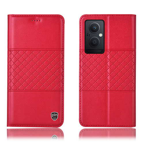 Leather Case Stands Flip Cover Holder H10P for Oppo A96 5G Red