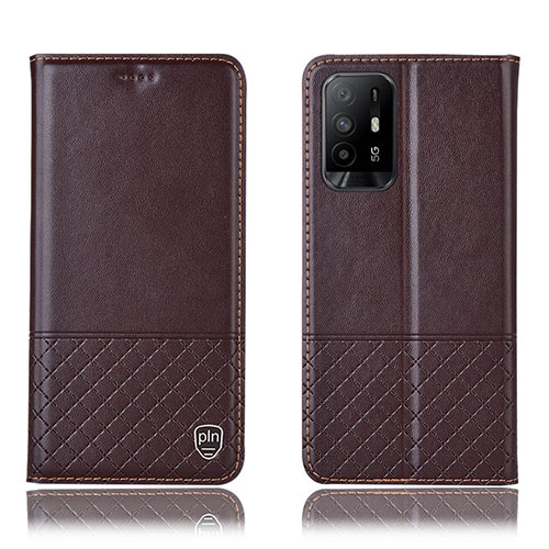 Leather Case Stands Flip Cover Holder H10P for Oppo F19 Pro+ Plus 5G Brown