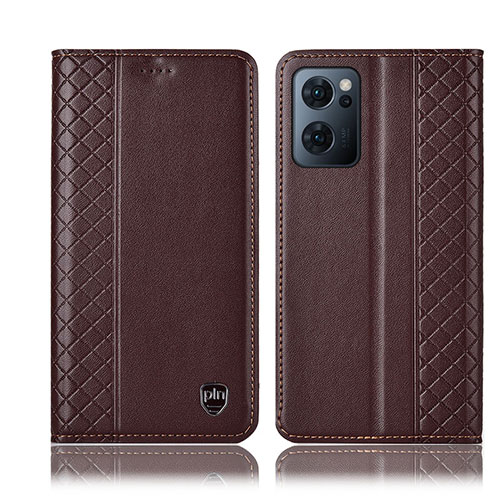 Leather Case Stands Flip Cover Holder H10P for Oppo Find X5 Lite 5G Brown