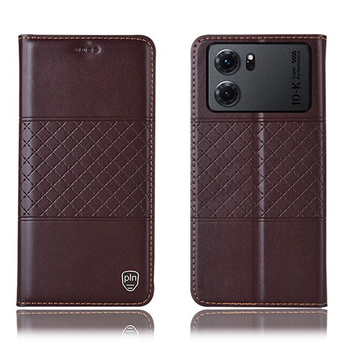 Leather Case Stands Flip Cover Holder H10P for Oppo K10 5G Brown