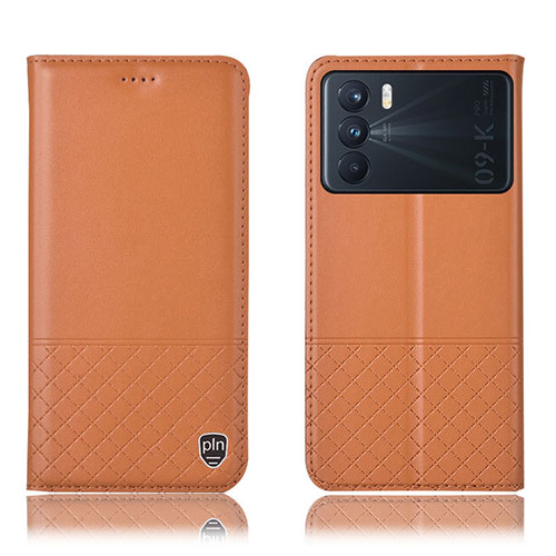 Leather Case Stands Flip Cover Holder H10P for Oppo K9 Pro 5G Orange