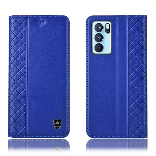 Leather Case Stands Flip Cover Holder H10P for Oppo Reno6 Pro 5G India Blue