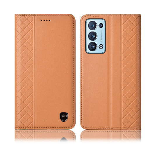 Leather Case Stands Flip Cover Holder H10P for Oppo Reno6 Pro 5G Orange