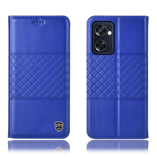 Leather Case Stands Flip Cover Holder H10P for Oppo Reno7 SE 5G Blue