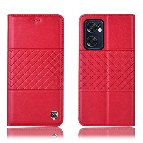 Leather Case Stands Flip Cover Holder H10P for Oppo Reno7 SE 5G Red