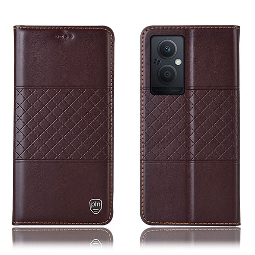 Leather Case Stands Flip Cover Holder H10P for Oppo Reno7 Z 5G Brown