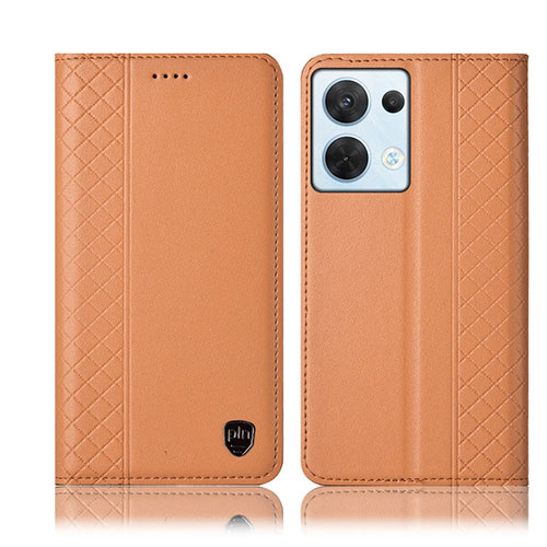 Leather Case Stands Flip Cover Holder H10P for Oppo Reno8 5G Orange