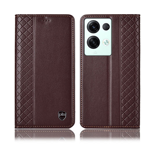 Leather Case Stands Flip Cover Holder H10P for Oppo Reno8 Pro 5G Brown