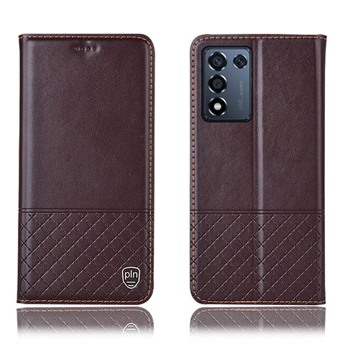 Leather Case Stands Flip Cover Holder H10P for Realme Q3s 5G Brown