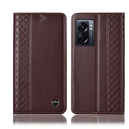 Leather Case Stands Flip Cover Holder H10P for Realme Q5i 5G Brown