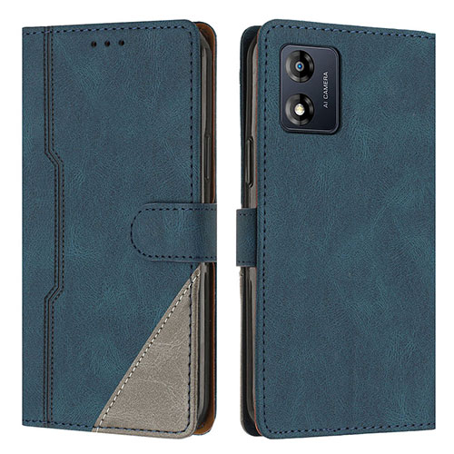 Leather Case Stands Flip Cover Holder H10X for Motorola Moto E13 Blue