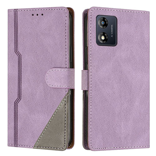 Leather Case Stands Flip Cover Holder H10X for Motorola Moto E13 Purple