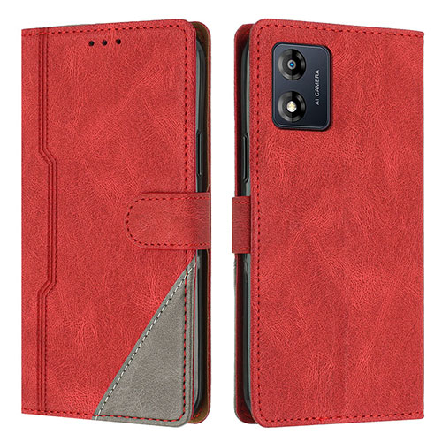 Leather Case Stands Flip Cover Holder H10X for Motorola Moto E13 Red