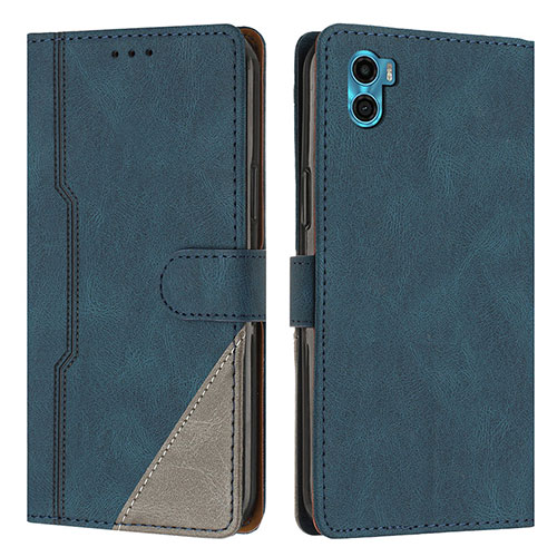 Leather Case Stands Flip Cover Holder H10X for Motorola Moto E22S Blue