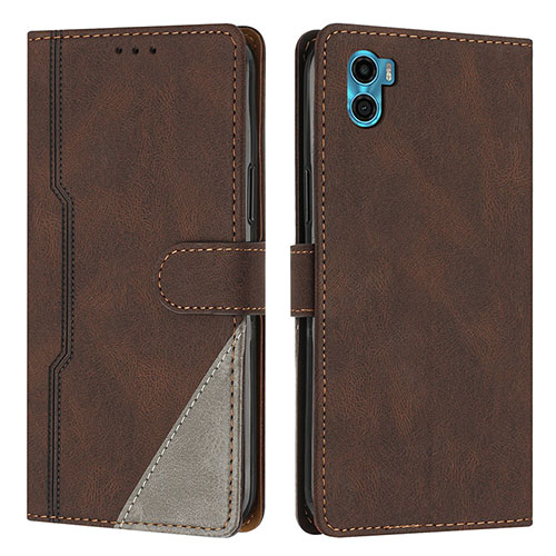 Leather Case Stands Flip Cover Holder H10X for Motorola Moto E22S Brown