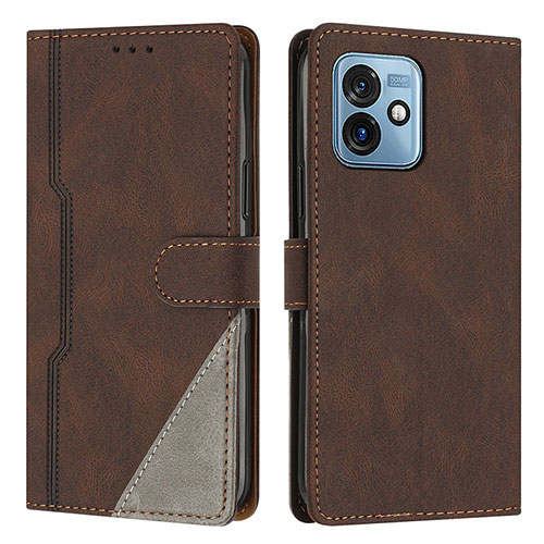 Leather Case Stands Flip Cover Holder H10X for Motorola Moto G 5G (2023) Brown