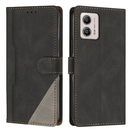 Leather Case Stands Flip Cover Holder H10X for Motorola Moto G53j 5G Black