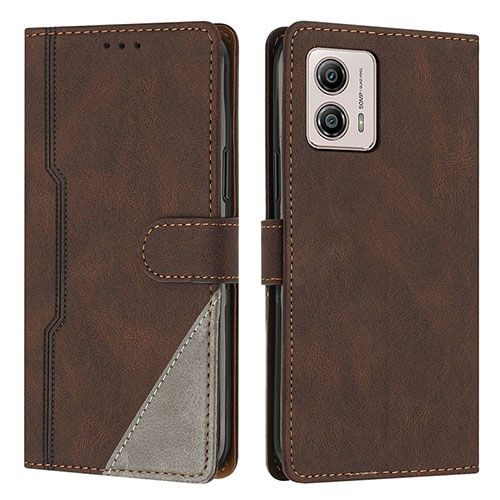 Leather Case Stands Flip Cover Holder H10X for Motorola Moto G53j 5G Brown