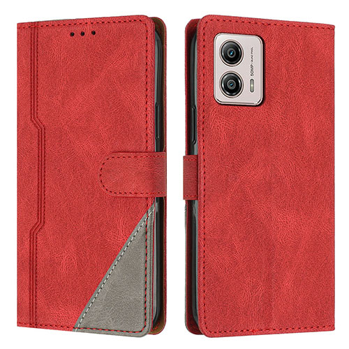 Leather Case Stands Flip Cover Holder H10X for Motorola Moto G53y 5G Red