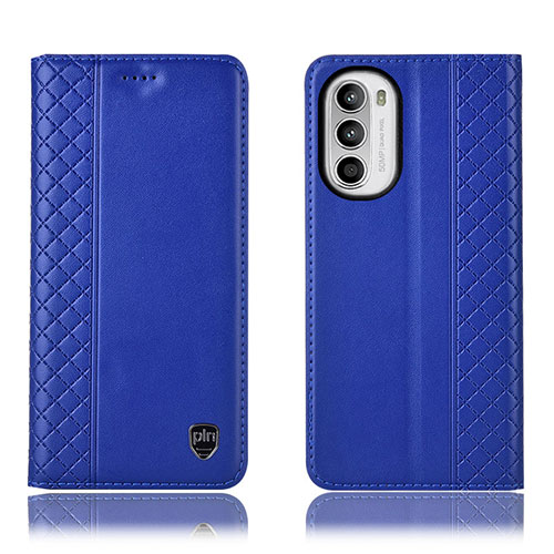 Leather Case Stands Flip Cover Holder H11P for Motorola Moto Edge (2022) 5G Blue