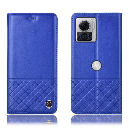 Leather Case Stands Flip Cover Holder H11P for Motorola Moto Edge 30 Ultra 5G Blue