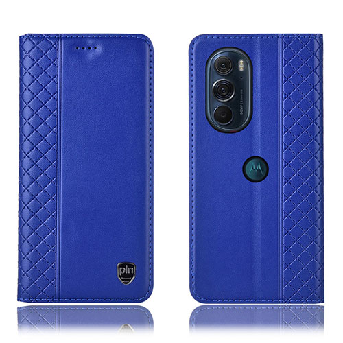 Leather Case Stands Flip Cover Holder H11P for Motorola Moto Edge Plus (2022) 5G Blue