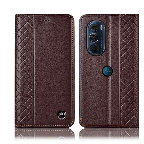 Leather Case Stands Flip Cover Holder H11P for Motorola Moto Edge Plus (2022) 5G Brown