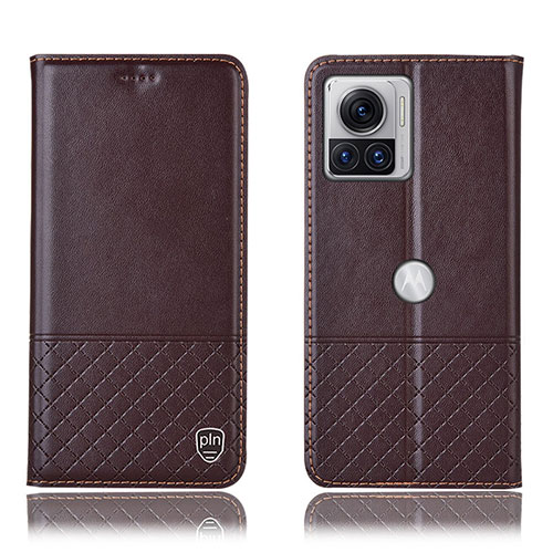 Leather Case Stands Flip Cover Holder H11P for Motorola Moto Edge X30 Pro 5G Brown