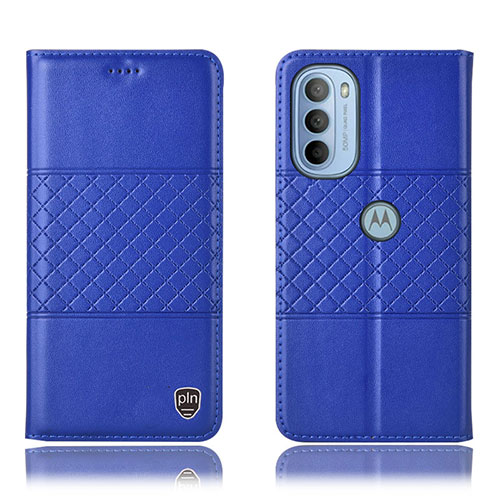 Leather Case Stands Flip Cover Holder H11P for Motorola Moto G31 Blue