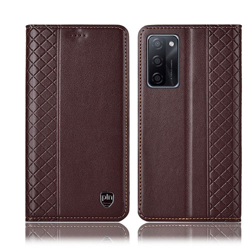 Leather Case Stands Flip Cover Holder H11P for Oppo A55S 5G Brown