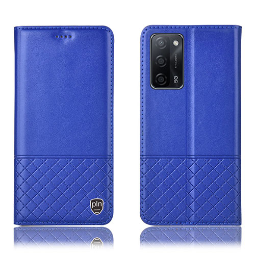 Leather Case Stands Flip Cover Holder H11P for Oppo A56 5G Blue