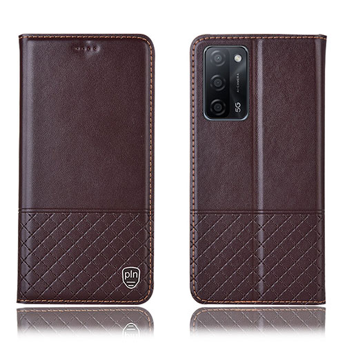 Leather Case Stands Flip Cover Holder H11P for Oppo A56 5G Brown