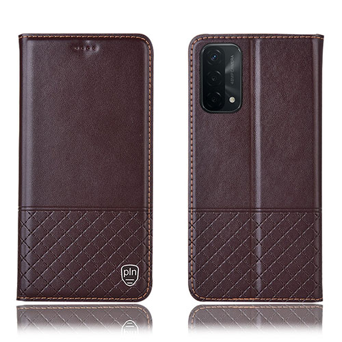 Leather Case Stands Flip Cover Holder H11P for Oppo A93 5G Brown