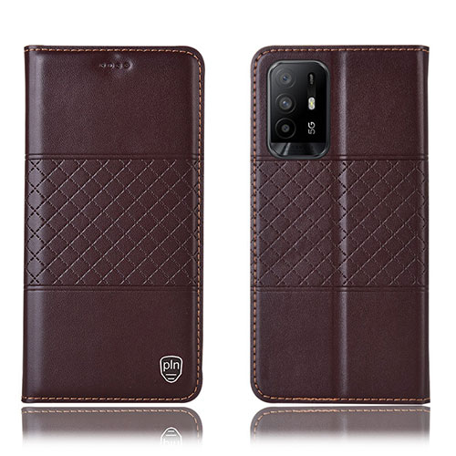 Leather Case Stands Flip Cover Holder H11P for Oppo F19 Pro+ Plus 5G Brown