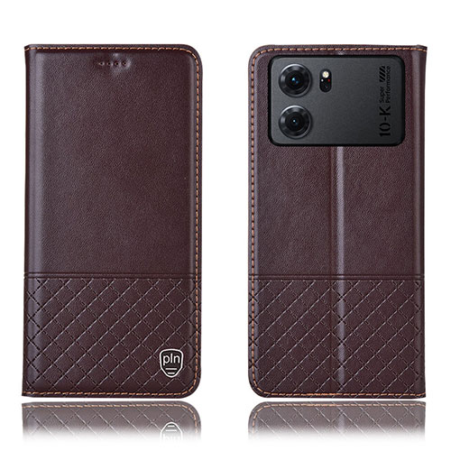 Leather Case Stands Flip Cover Holder H11P for Oppo K10 5G Brown