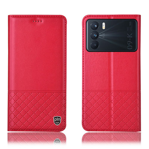 Leather Case Stands Flip Cover Holder H11P for Oppo K9 Pro 5G Red