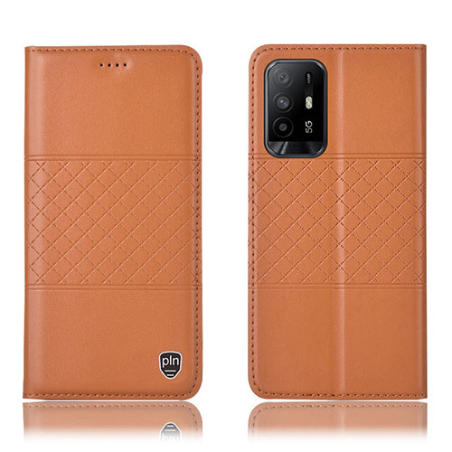 Leather Case Stands Flip Cover Holder H11P for Oppo Reno5 Z 5G Orange