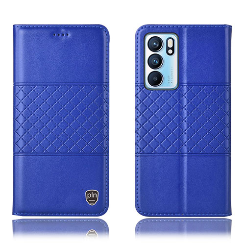 Leather Case Stands Flip Cover Holder H11P for Oppo Reno6 5G Blue